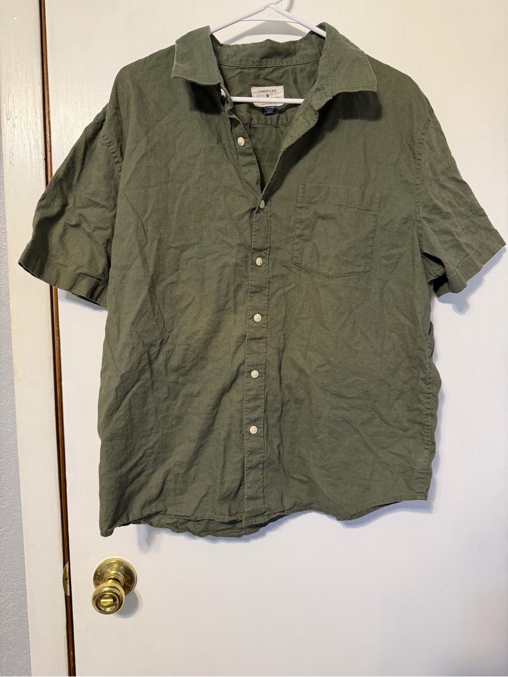 American Eagle Outfitters Short-Sleeve Button-Down Shirt - Olive
